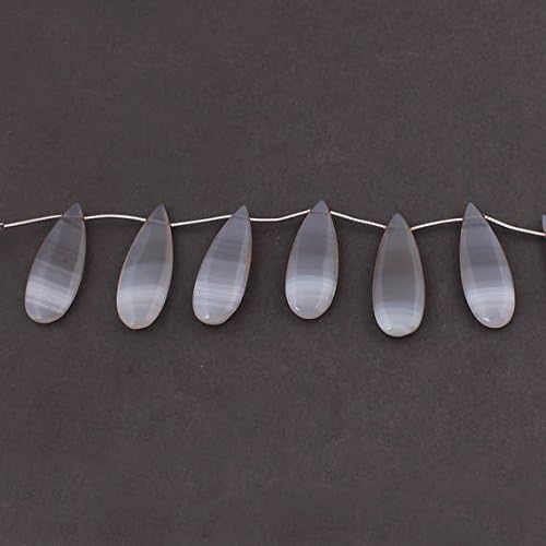 13 inch Natural Beads Strand of 36x14mm Faceted Drop Gray Chalcedony Gemstone briolletes Beads for DIY Jewelry - Necklace, Bracelet, Earring, Ring.