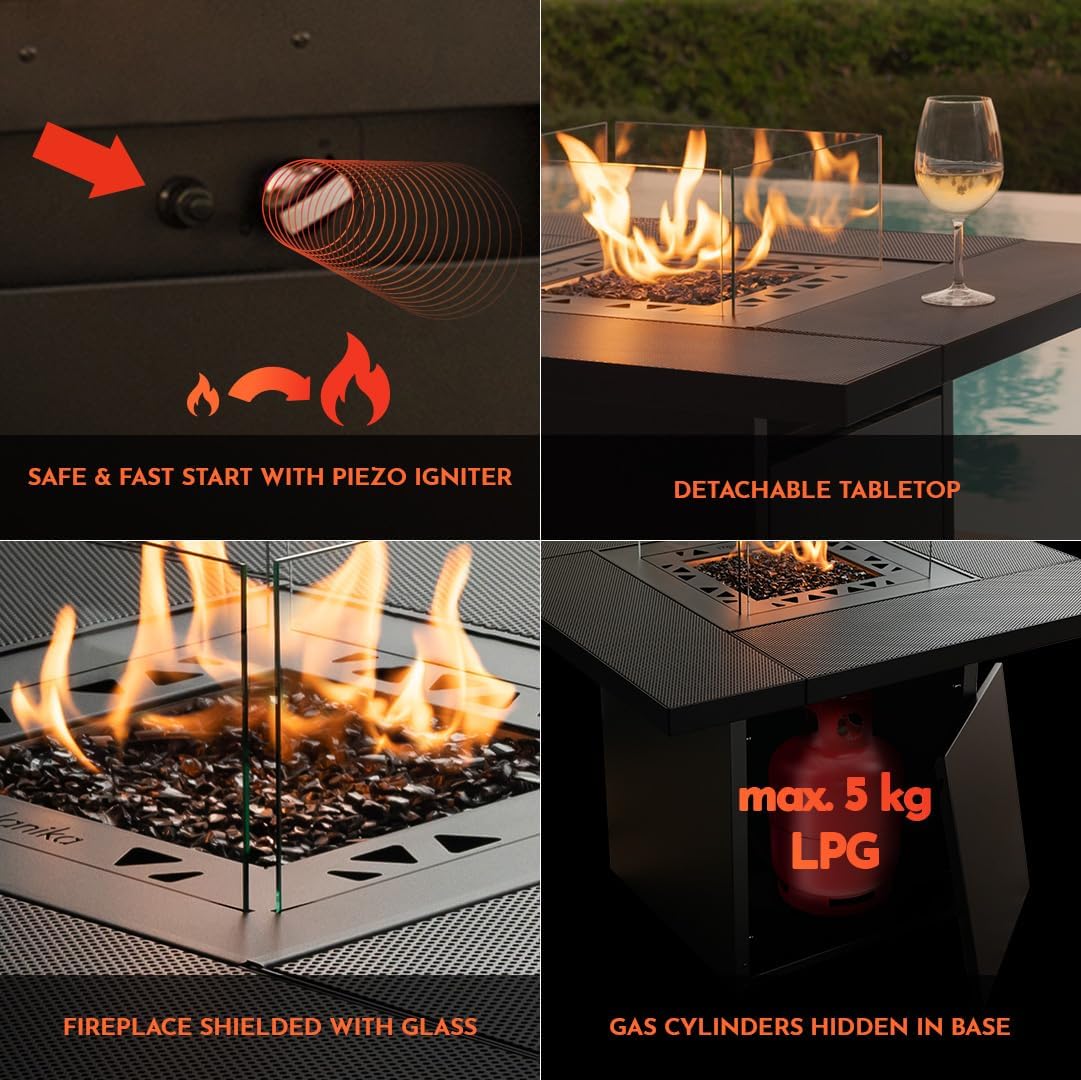 Planika - Square Table - Gas Fire Pit Table, 35