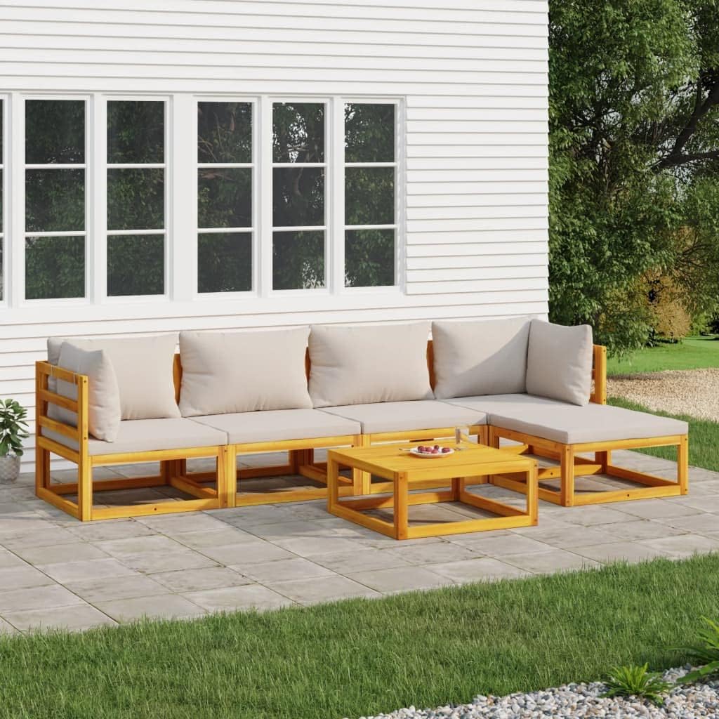 Furniture Sets 6 Piece Patio Lounge Set with Light Gray Cushions Solid Wood,Acacia Wood Patio Lounge Set with Comfortable Cushions for Outdoor Relaxation Garden Conversation Sets