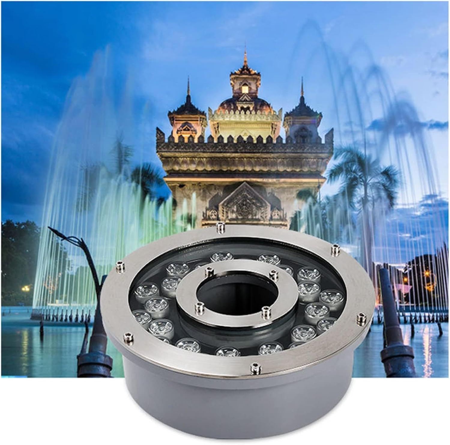 LED Ring Fountain Light - Underwater Pool Light, IP68 Waterproof Stainless Steel Pool Lights, Submersible Ring Pond Lights, for Fountain Aquarium Lighting(Yellow-DC12V,24W)