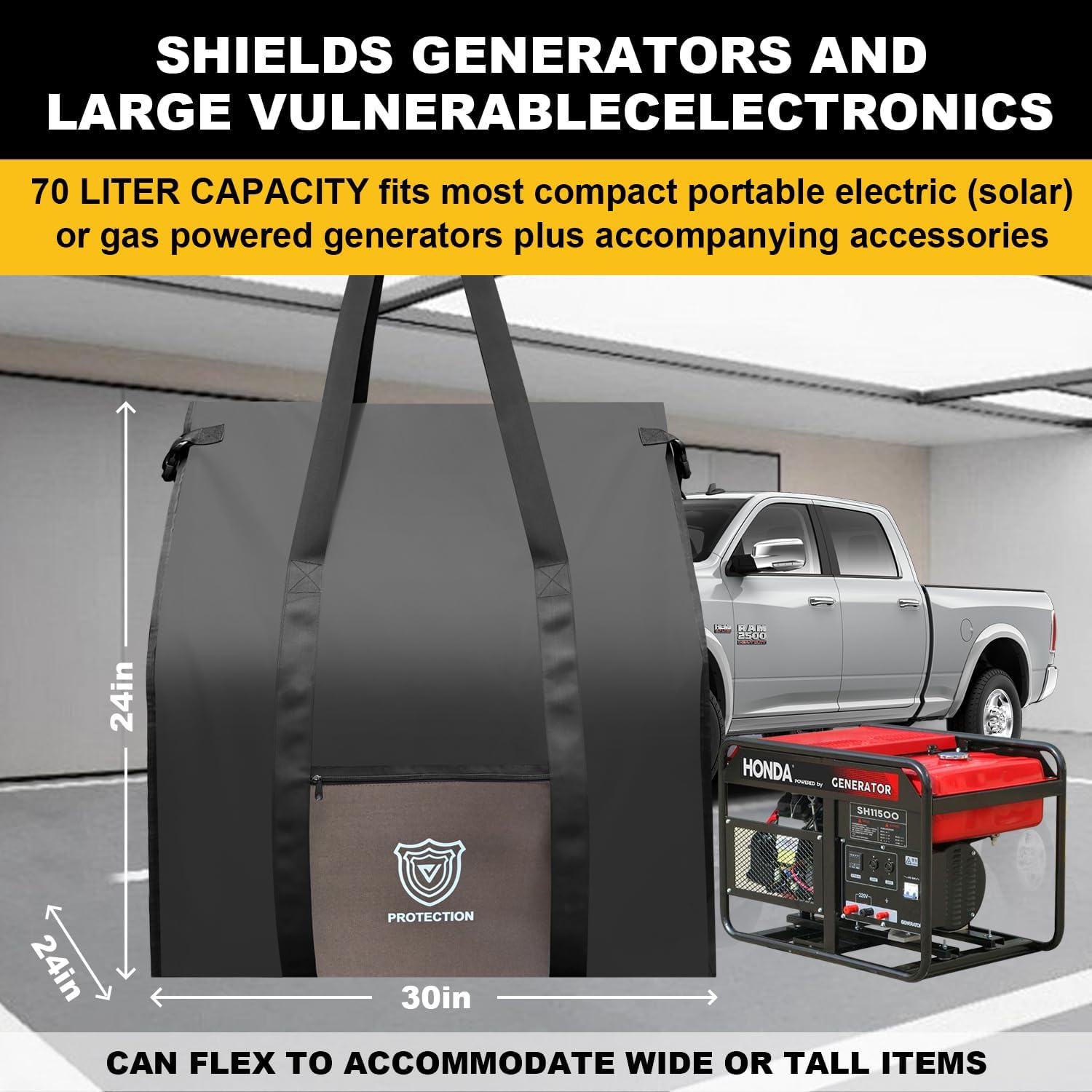 Faraday Bag for Generators & Extra-Large Electronics, Military-Grade RF Shielding Case Designed for EMP, CMEs Solar Flare Protection, XL Capacity