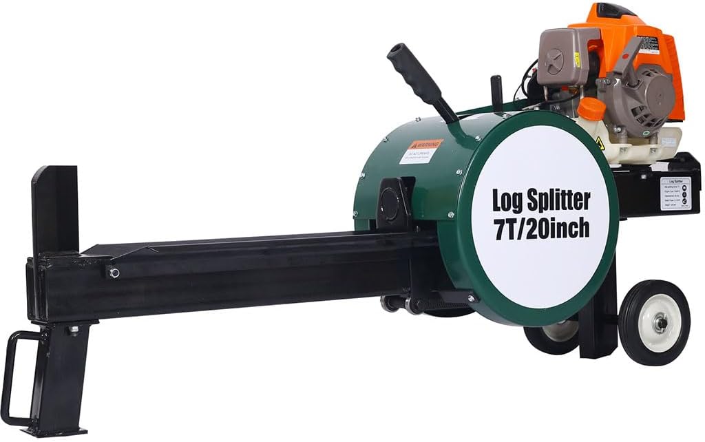 Double Flywheel Electric Log Slitter, 7-Ton Horizontal Vertical Log Wood Splitter with Auto Return and Double Flywheel Portable Electric 63cc Wood Splitte for Forestry Harvesting