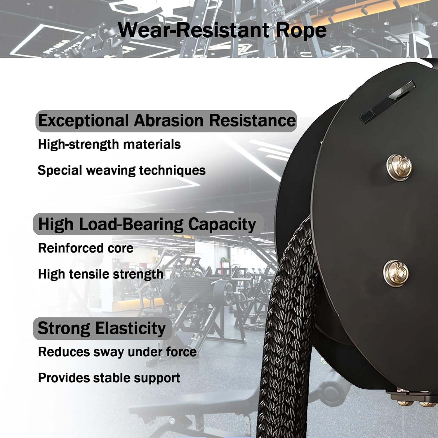 Mounted Endless Rope Pulley System, Steel Drum Mounts on Upright, Closed-Loop Nylon Rope, Home Gym Infinity Rope for Interval Resistance Training