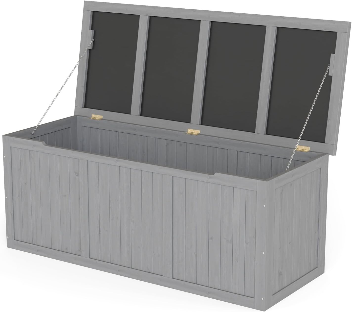 Donext 112 Gallon Wooden Deck Box, Solid Wood Outdoor Storage Chest,Modern Deck Box with Seat Lid for Patio, Garden Organization(Gray)