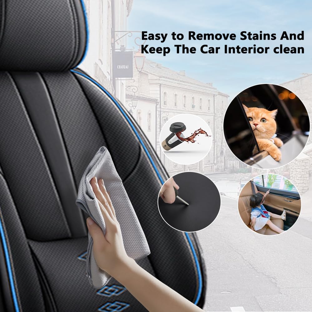 Full Set Seat Covers for Jeep Renegade 2015-2023,Leather Car Seat Covers,Soft Interior Accessories Seat Cushion Cover,Waterproof Automobile Seat Protectors for Renegade(Black Blue,Standard)