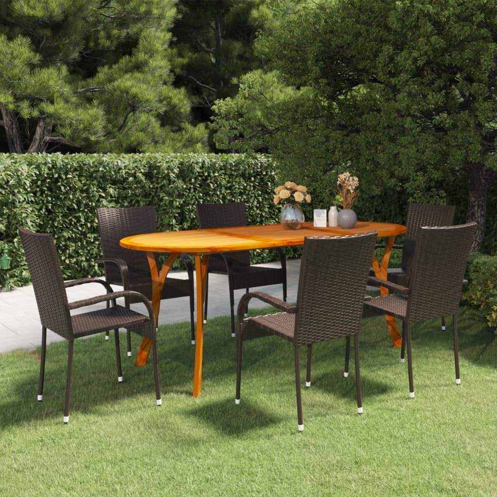 Patio Set 7 Piece Patio Dining Set Brown