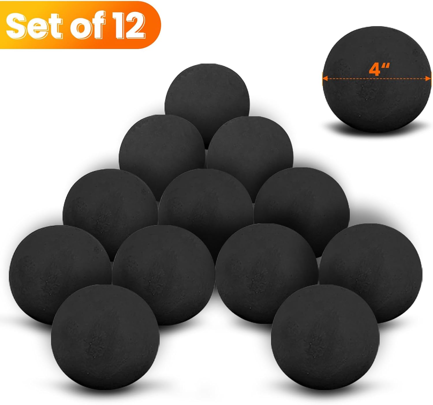 Zhenx Ceramic Fire Balls, 4 Inch, Set of 12 Round Fire Stones, for Indoor and Outdoor Fire Pits, Fire Bowls and Fireplaces, Black