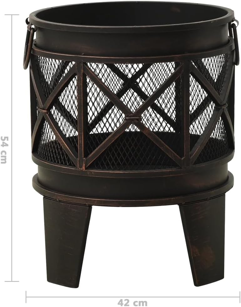 vidaXL Fire Pit, Firepit for Outdoor Patio Backyard Garden Deck, Fireplace with Poker, Firebowl for Camping Picnic BBQ, Scandinavian Style, Steel