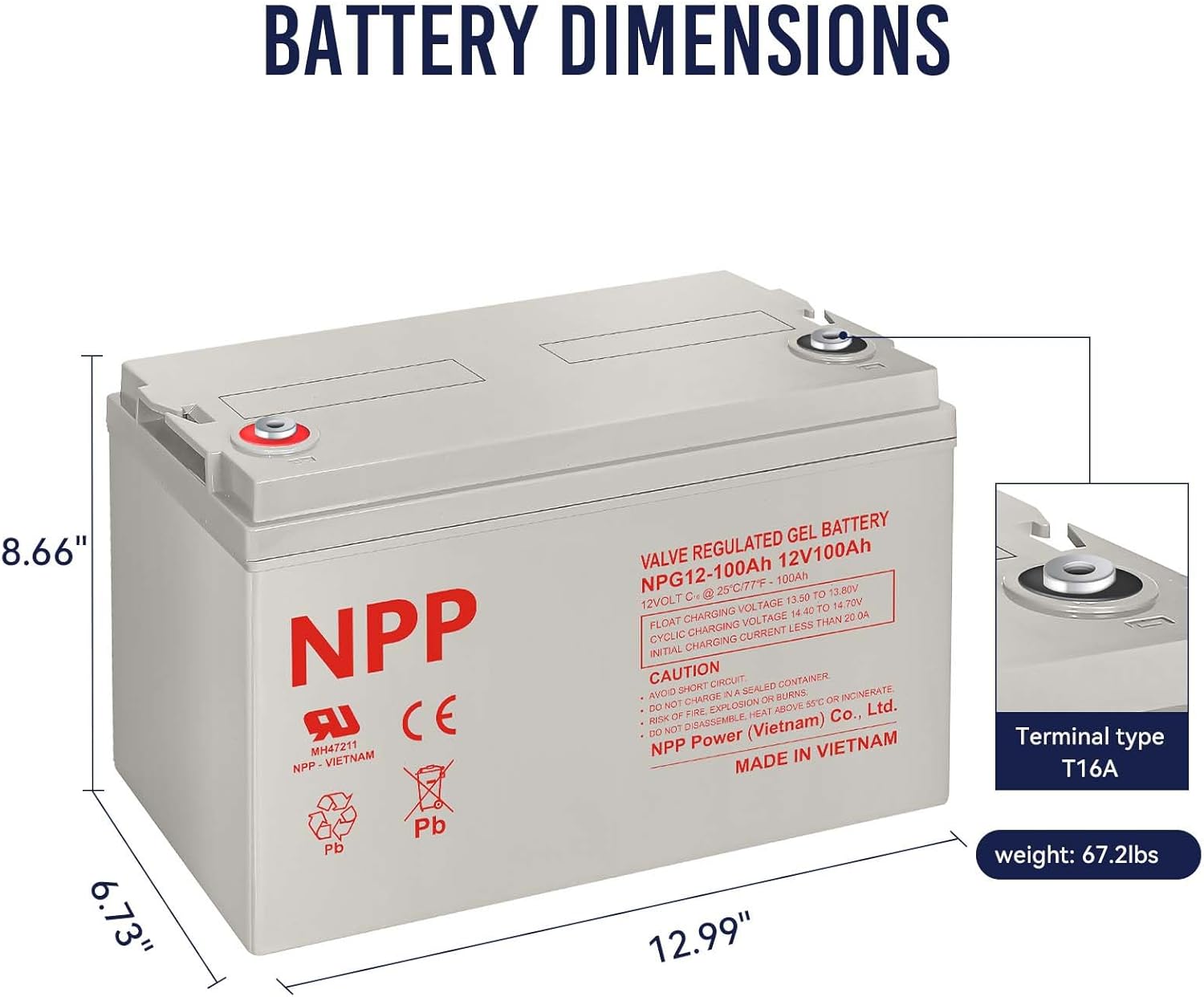 NPP NPG12-100Ah (2Pcs) 12V 100Ah Gel Deep Cycle Rechargeable Battery for PV Solar Panels,Smart Chargers Wind Turbine and Inverters,RV, Marine and Boat