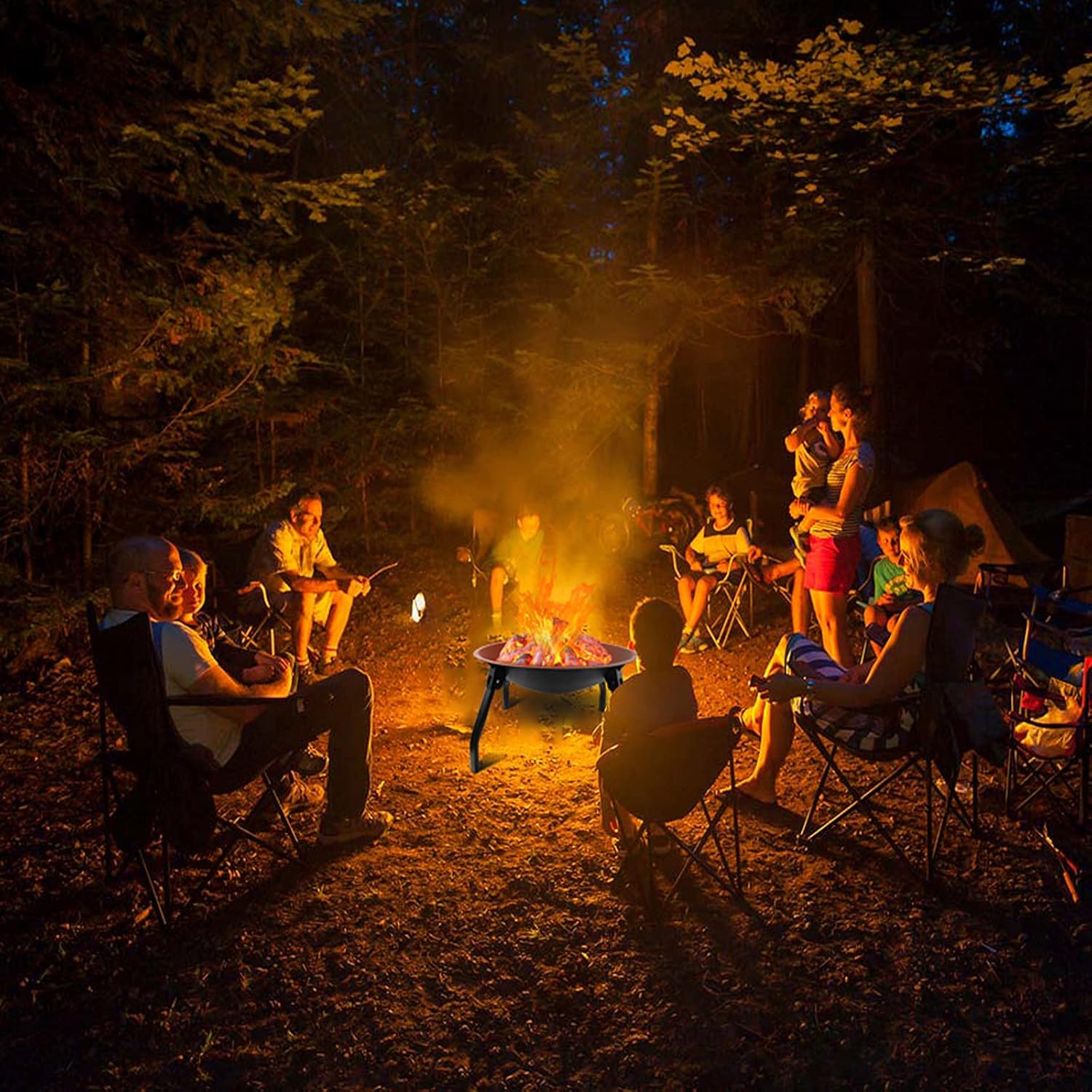 Outdoor Fire Pits,Portable and Collapsible 22-inch Fire Pit Grill Wood Burning Best for BBQ,Campfire,Bonfire with Smore SticksMesh Cover Spark Screen,black