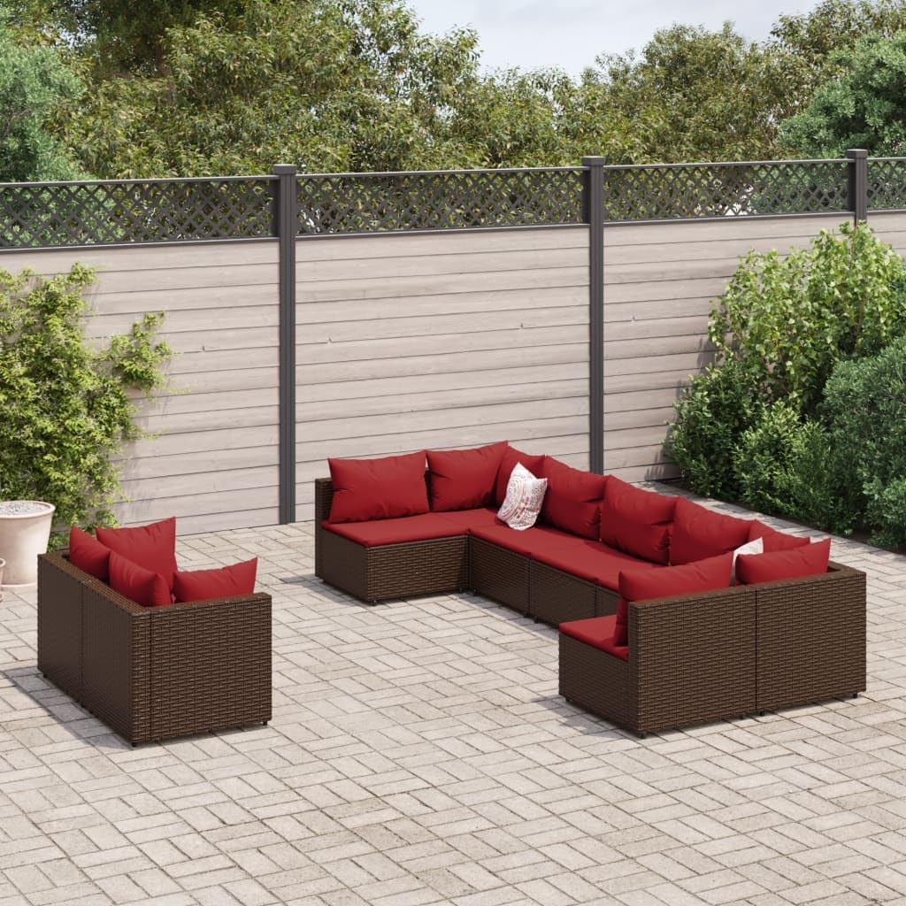 9 Piece Patio Sofa Set with Cushions Brown Poly Rattan,Patio Conversation Set with Modular Rattan Sofa Design for Outdoor Comfort and Style Patio Furniture Sets, Outdoor Furniture Sets