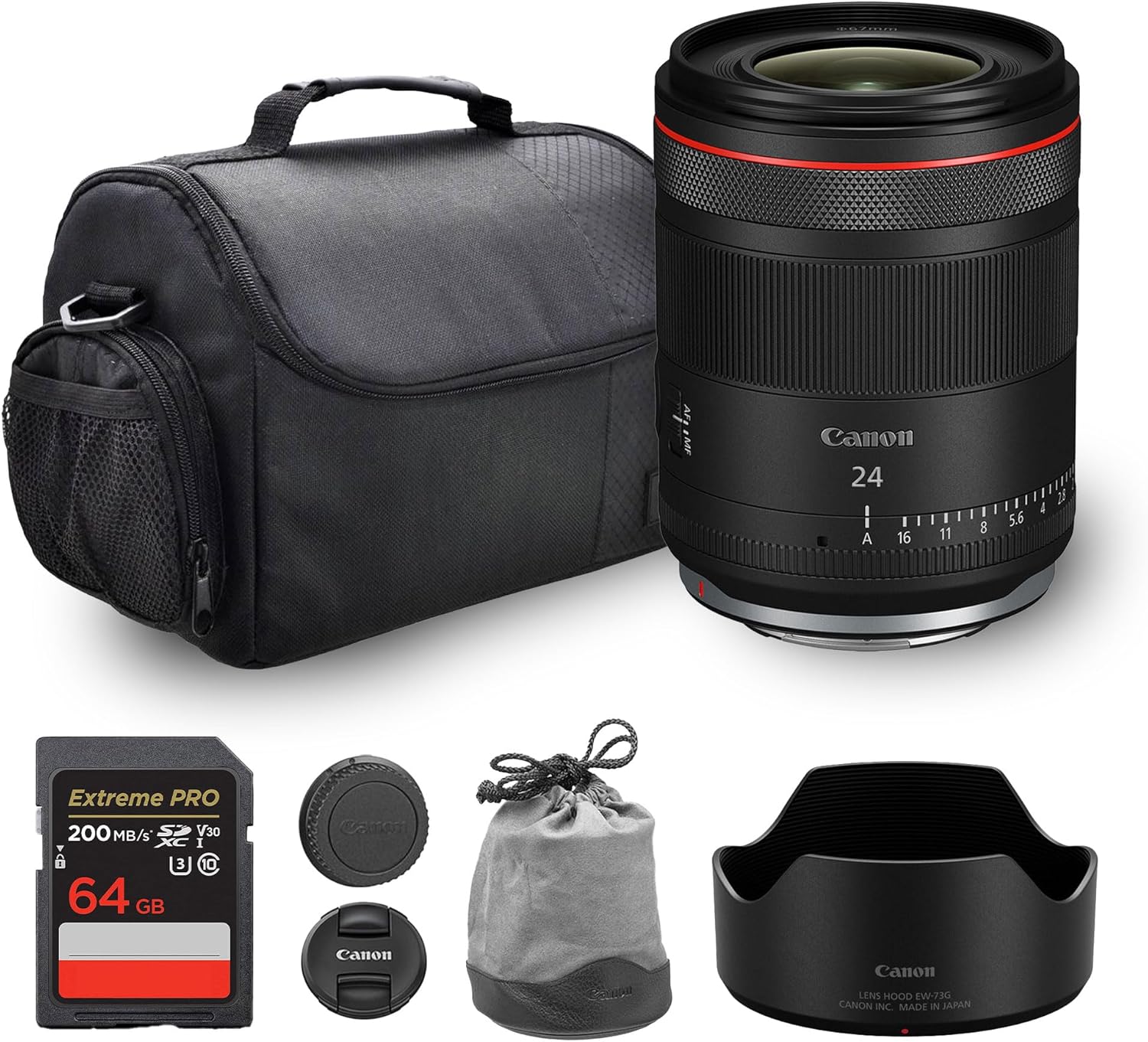 Canon RF 24mm f/1.4 L VCM Lens | L-Series Wide-Angle Prime with Bright f/1.4 Aperture, Nano USM & Weather Sealing | for Landscapes, Street, & Astrophotography (6907C002) + Shoulder Bag + 64GB Card