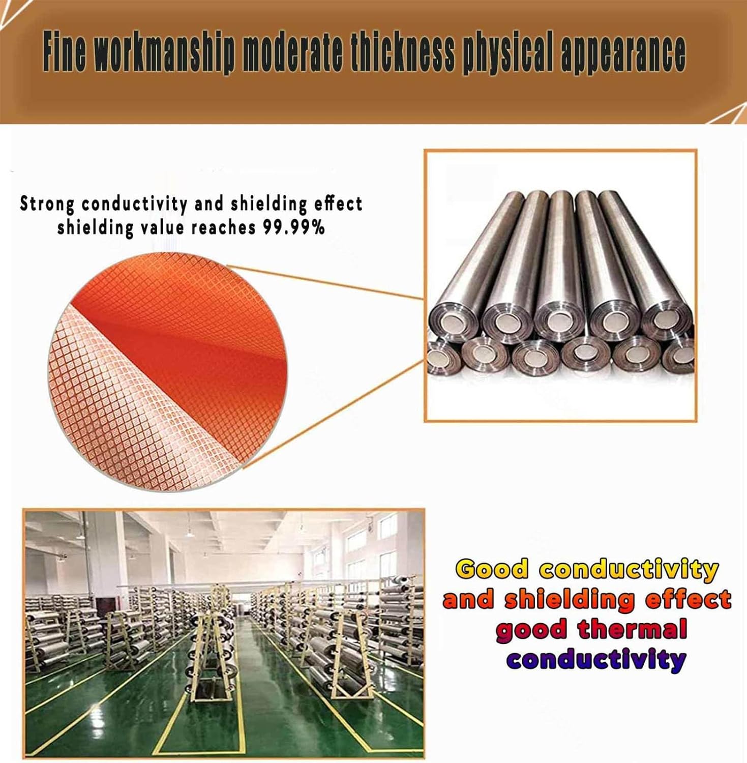 Faraday Cloth EMP Proof for Generators Faraday Cage for Generator Conductive Material Cover for WiFi, Cell, Bluetooth, RFID, Shields RF,gold-9x1.1m