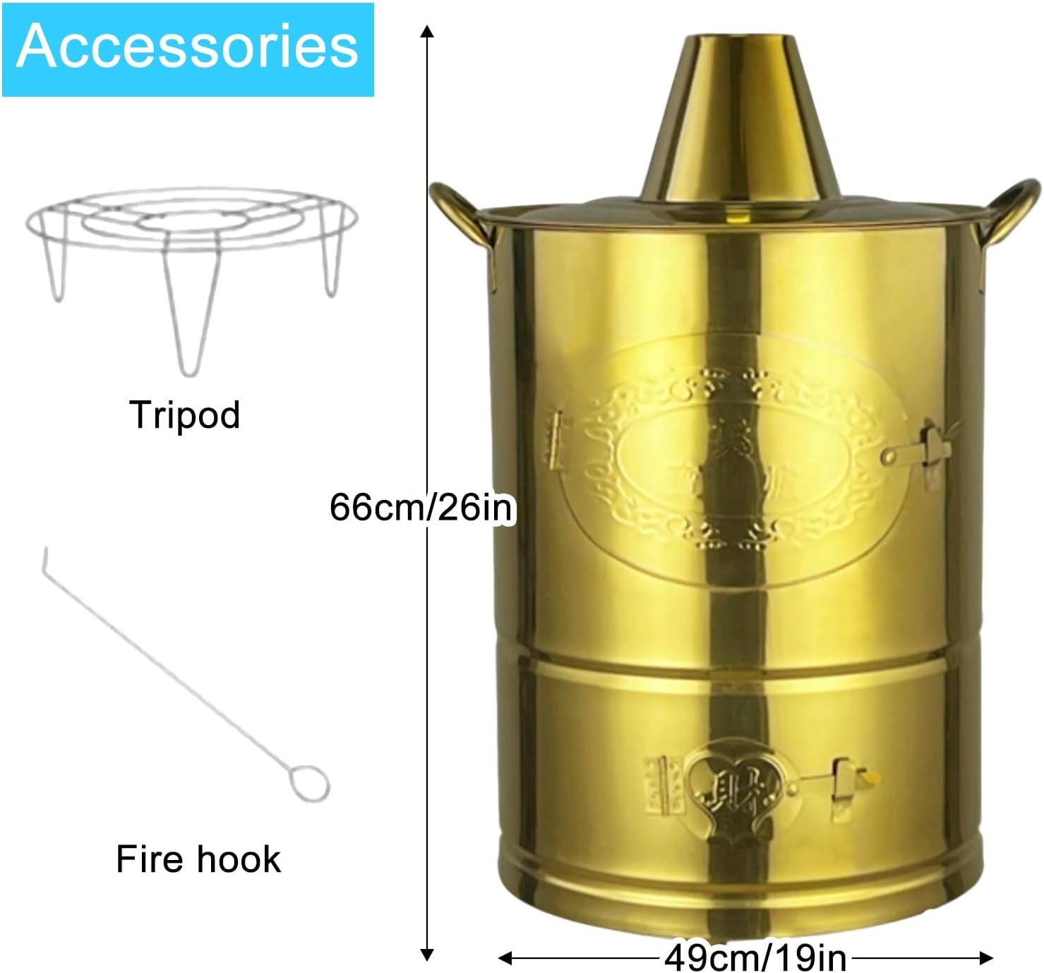 Burn Barrel, Outdoor Fire Pit, Galvanized Trash can, Including Tripod, Fire Hook, for Wood, Garden, Backyard, Farm, Patio, Beach(49cm/19in)