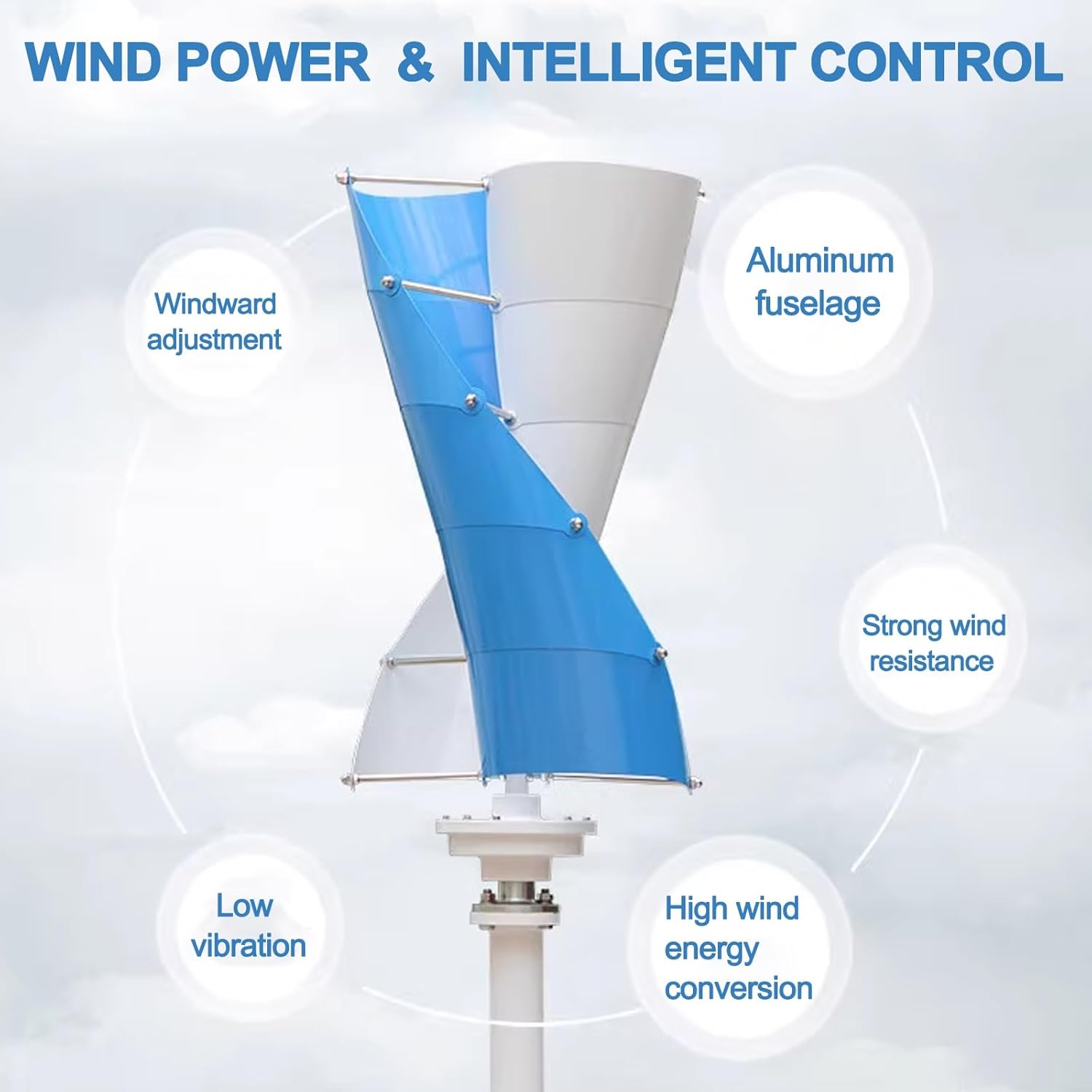 Wind Turbine Generator, Spiral Magnetic Suspension Vertical Axis Small Wind Turbine Generator, Two Aluminum Alloy Blades Strong Wind Resistance Wind Turbine Generator Kit For Home, Outdoor(400W-12V)