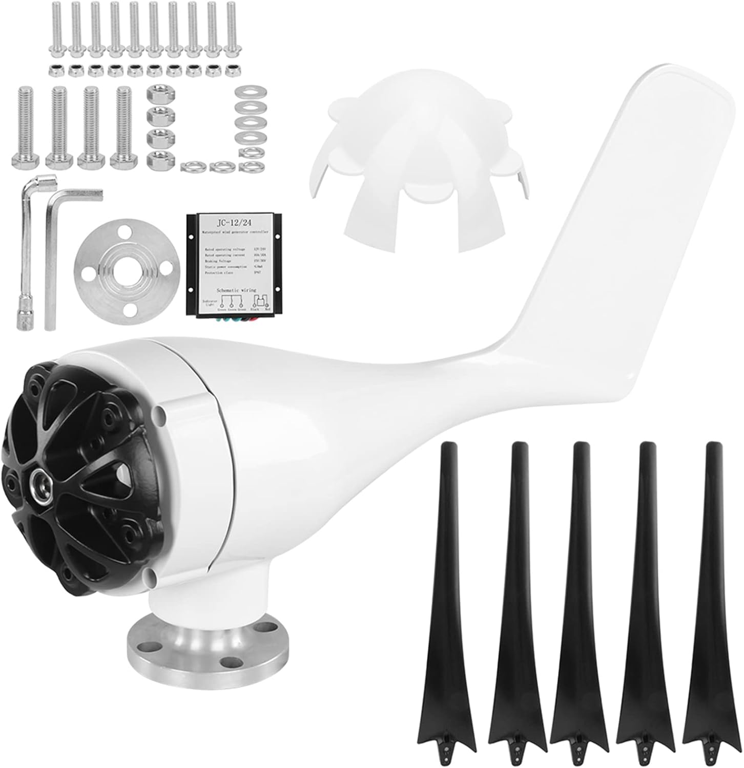 Oumefar 100W High Efficiency 5 Blades Wind Turbines Generator for Boats Mobile Homes, Black Alloy Material (Black #15)