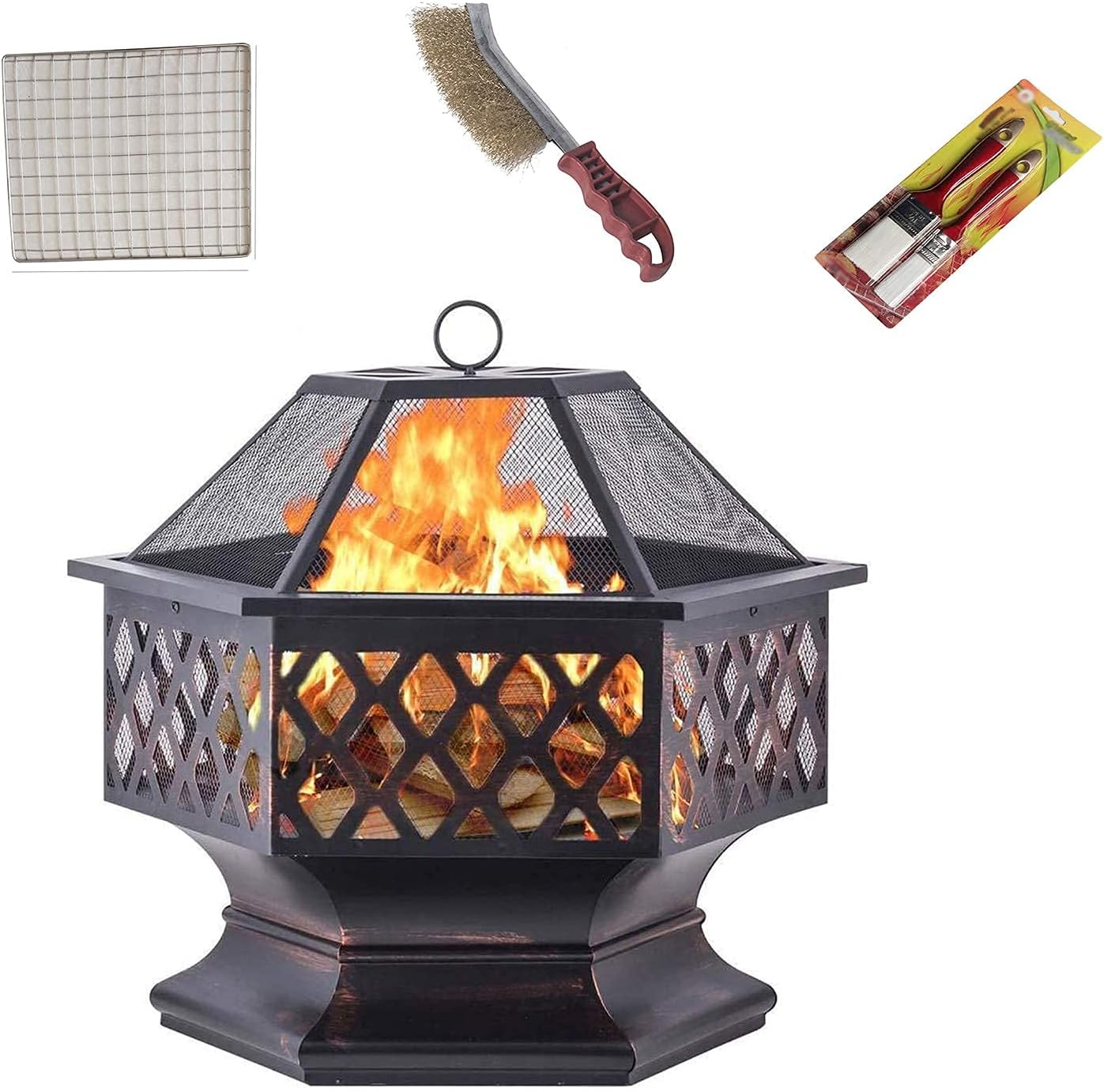 Outdoor Fire Pit BBQ Grill Firepit Bowl Table Top Fire Pit Outdoor with Grill Grate Wood Burning Fire Pit for Heating/Fire Bowls The Garden/Beach/Patio