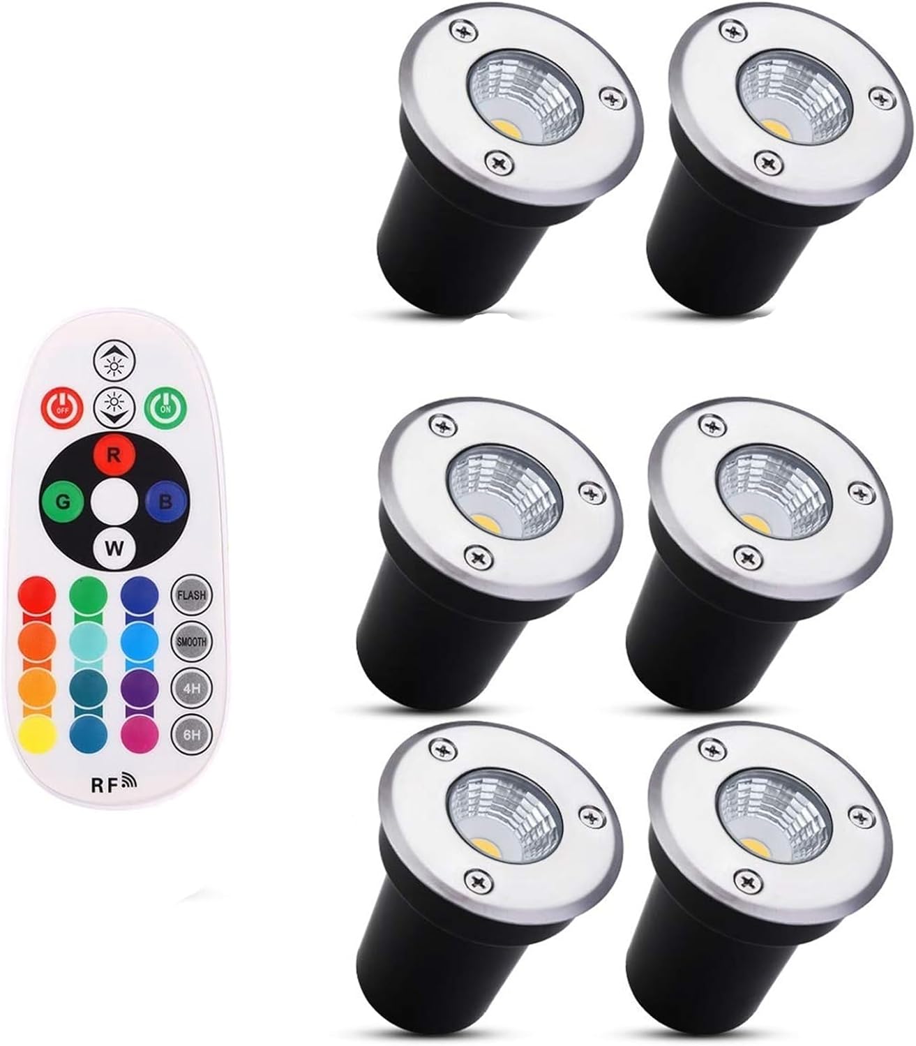 6Pcs 3W Recessed Floor Lamp for Outdoors - LED Ground Spotlight, Outdoor Spotlight Color Garden Spotlights, Loadable Up to 800Kg, Stainless Steel(RGB,3W(24V))
