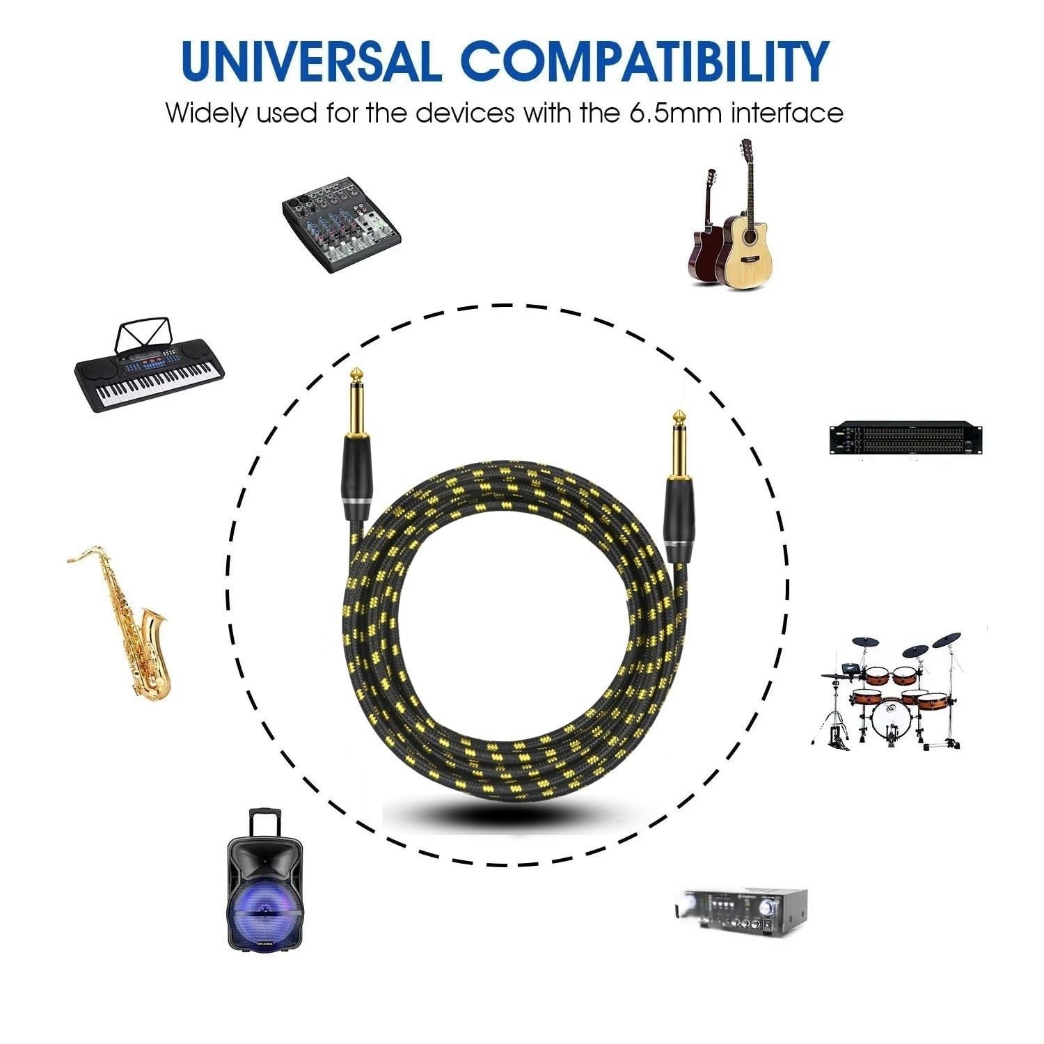 FENG GUO Guitar Cable 6.5mm Instrument Cable Cord 1/4 Inch to 1/4 Inch Audio Cable for Bass Keyboard Mixer Amplifier and More(6.5mm-TS,8m)