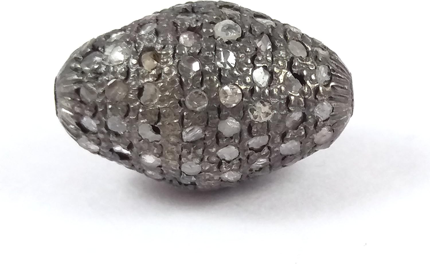 1 Piece Pave Dimond 925 Sterling Silver Oval Antique Finish Beads 925 Sterling 17mm x 10 mm