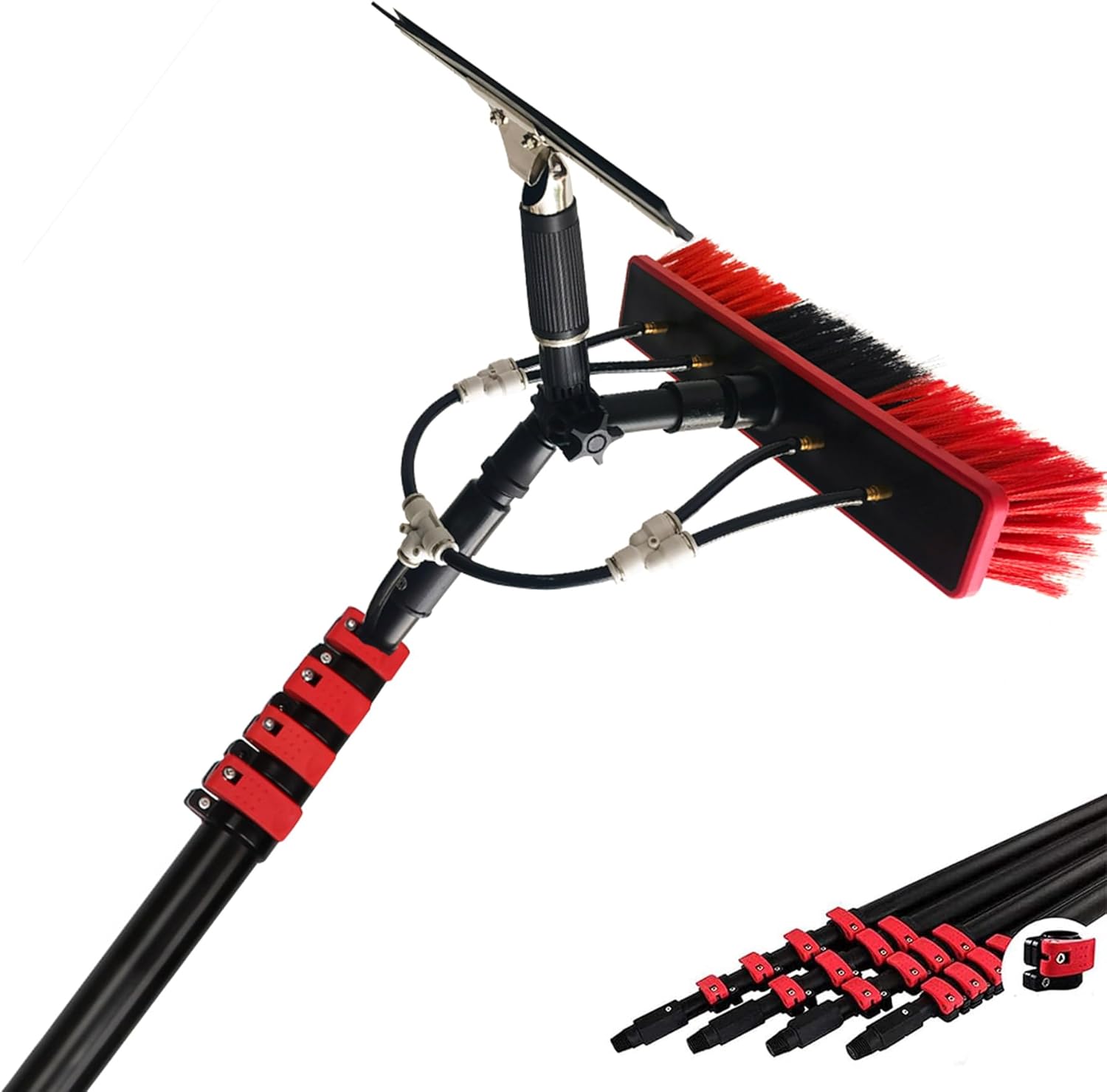 Solar Panel Cleaning Brush with Squeegee Extension Pole, Adjustable Water Fed Pole for Cleaning Solar Panel, Roof, Pool (10.8M/36FT)