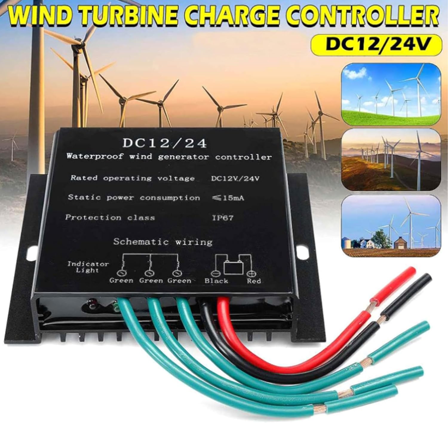 12v,HYZHANHONG 12000W Solar Hybrid Controller, 12V-220V Voltage Controller Waterproof Battery Charge Regulator for Windmill Generator (Black)