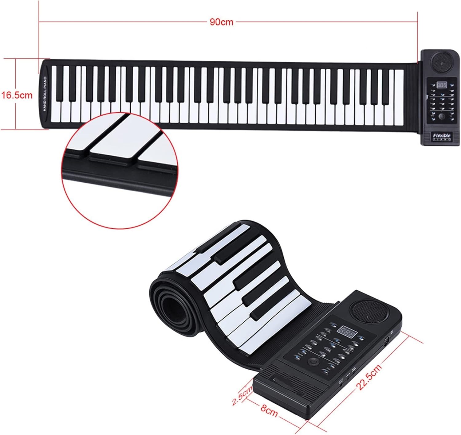 TSTS Piano Foldable Portable 61 Keys Flexible Roll Up Piano USB Electronic MIDI Keyboard Hand Rolled Musical Instrument