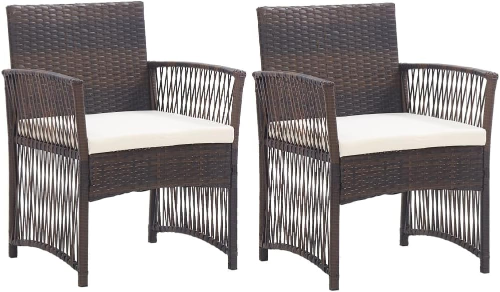 Patio Armchairs with Cushions 2 pcs Brown Poly Rattan,Ultimate Comfort and Style: Durable Patio Chair Set for Outdoor Enjoyment Outdoor Furniture, Outdoor Chairs