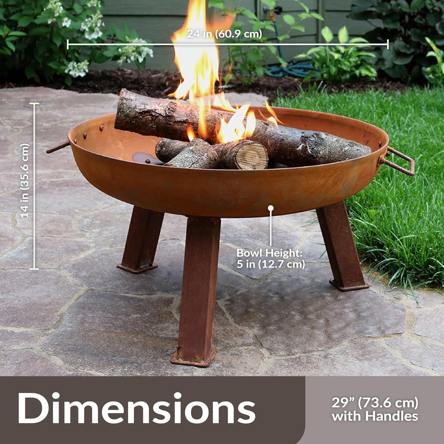 Sunnydaze 24-Inch Cast Iron Heavy-Duty Fire Pit for Outside - Wood-Burning Outdoor Fire Pit Bowl with Handles - Oxidized Finish