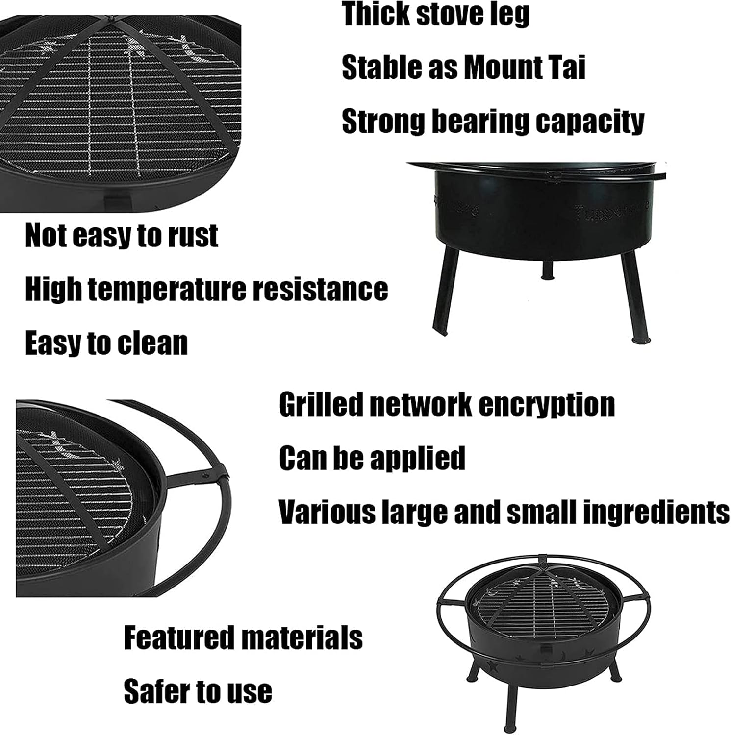 Fire Pit for Heating/BBQ, Multifunctional Outdoor Wood Burning Pits with BBQ Grill Shelf & Protective Cover, Portable BBQ Grill Garden Terrace Fire Bowl for Camping BBQ