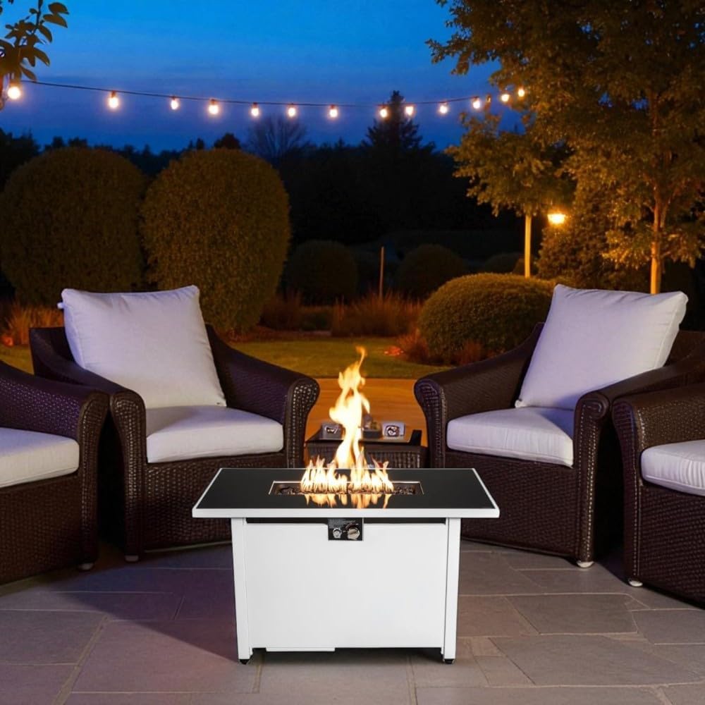 43 Inch Steel Rectangular Fire Pit Table with 50,000 BTU Output for Outdoor Patio Heating and Entertainment