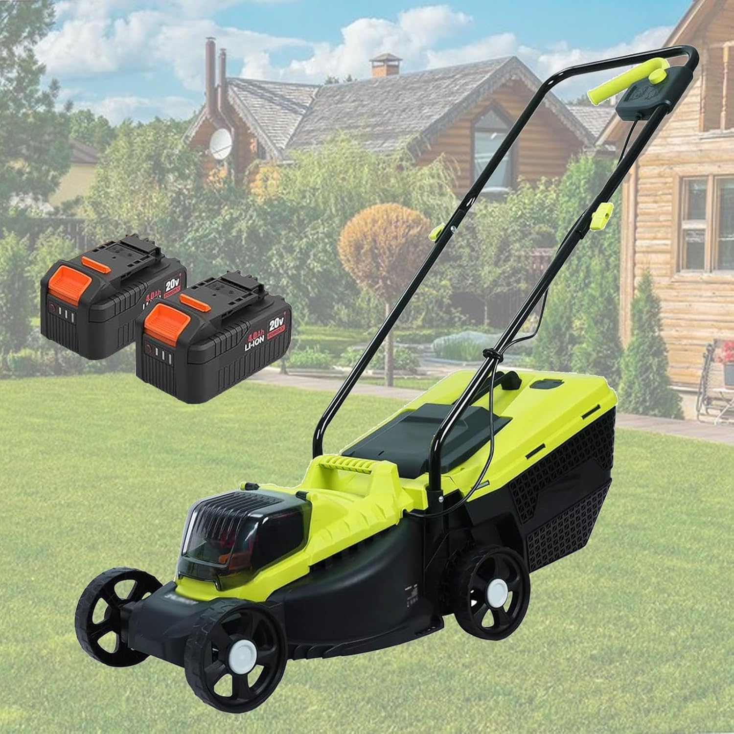 Cordless Electric Lawn Mower, 3-Position Height Adjustment,Compact and Lightweight Push Battery Powered Lawnmower for Garden, Yard and Farm(2 Batteries and Fast Charger Included)