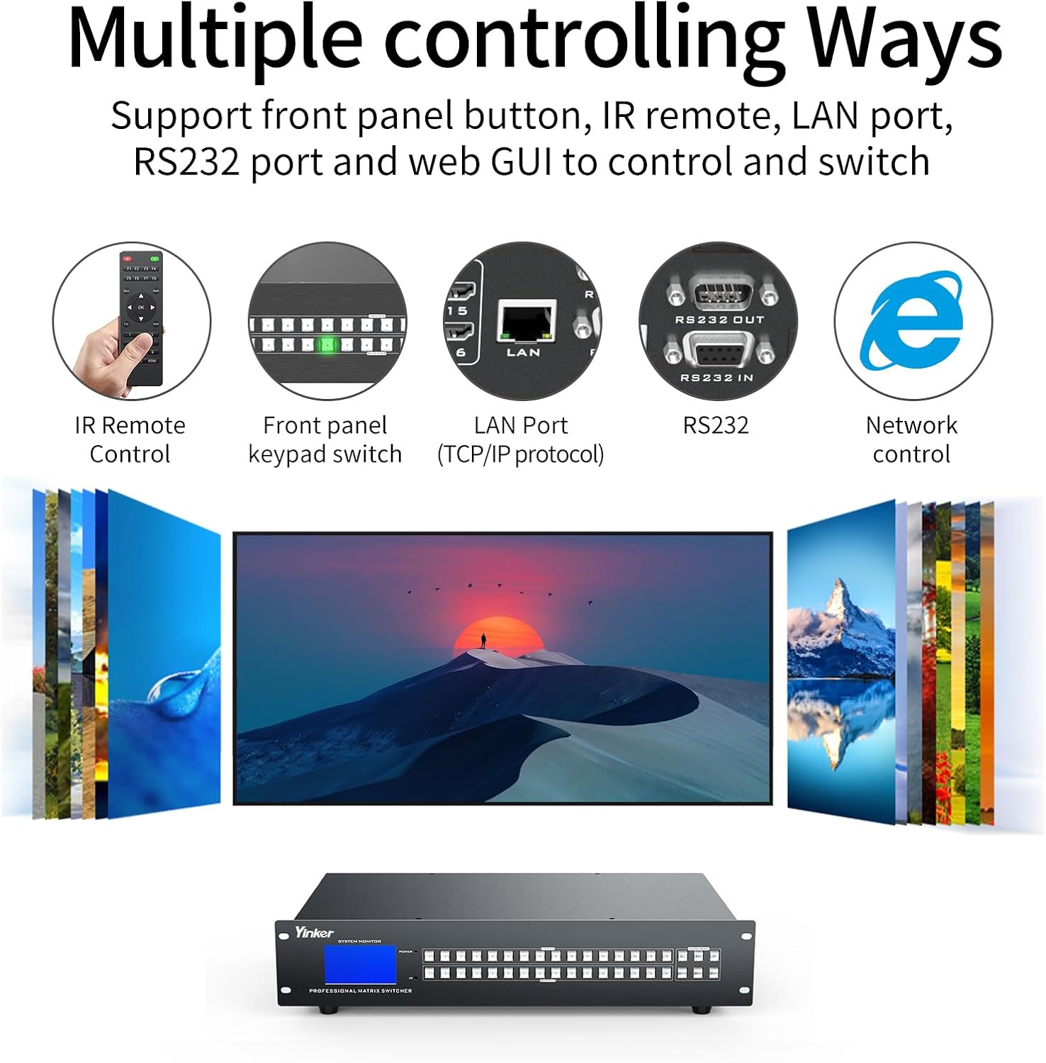 4K 16x16 HDMI Matrix 16 in 16 Out【Web Control】, 4K@30Hz HDMI Switcher Splitter Support Rack-Mount, EDID, HDCP, IR Remote Control, RS232, LAN Port, GUI