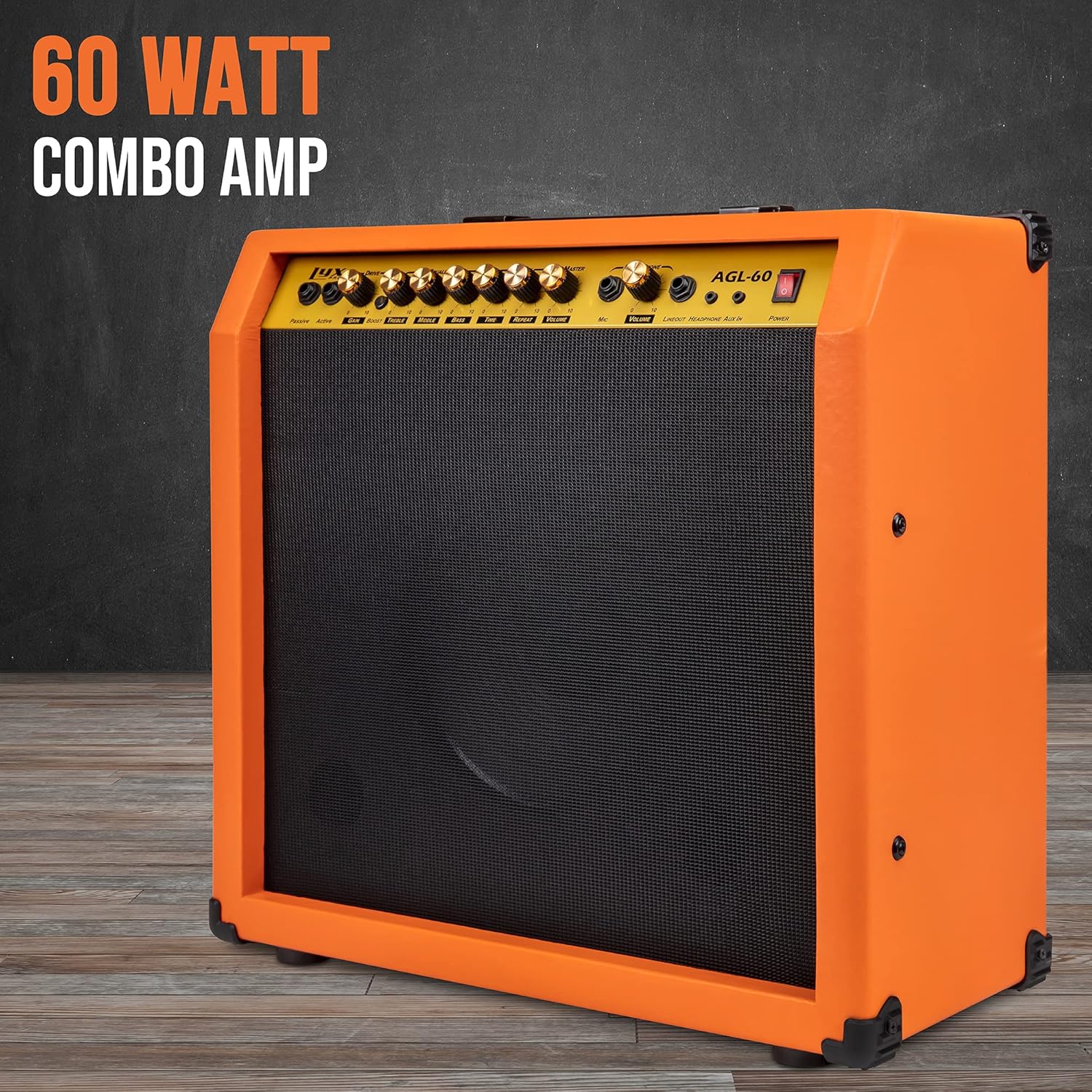 LyxPro 60 Watt Electric Guitar Amplifier | Combo Solid State Studio & Stage Amp with 10” 4-Ohm Speaker, Custom EQ Controls, Drive, Delay, ¼” Passive/Active/Mic Inputs, Aux In & Headphone Jack - Burst
