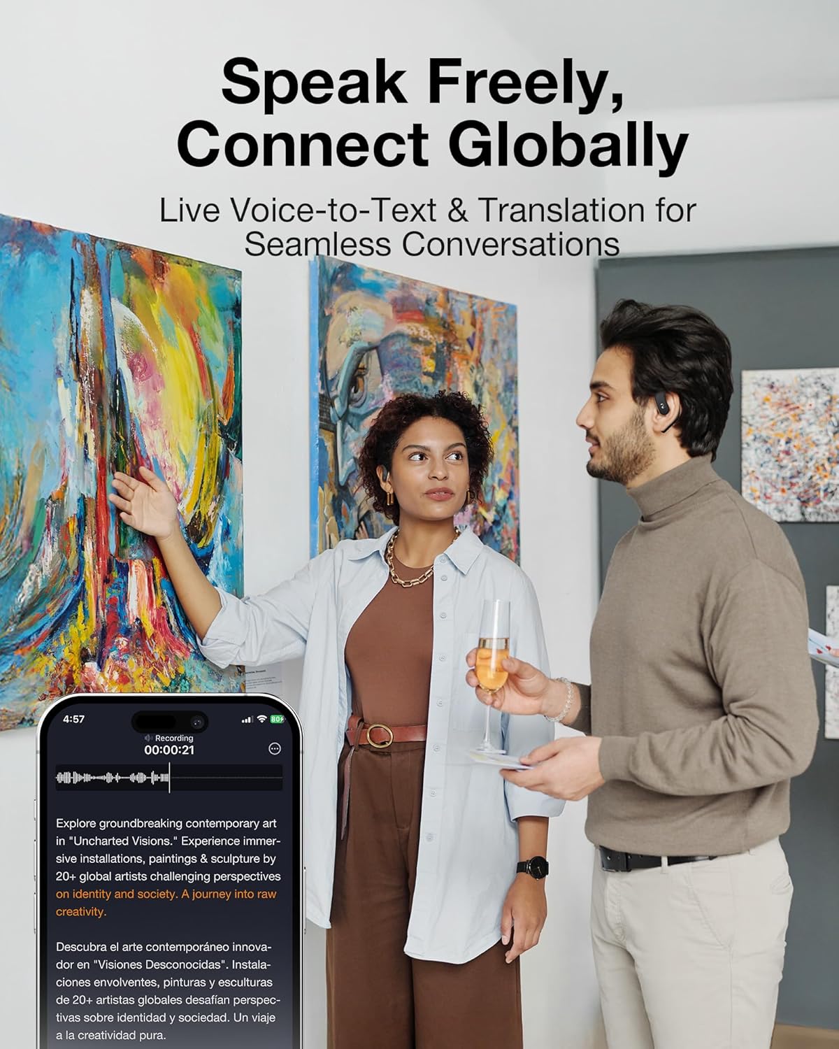 OpenNote AI Voice Recorder – Open Ear Headphones with FlashRecord, Call Recording, Real-Time Transcription, Translation, AI Assistant, for Students, Professionals & Interview Recording, Black