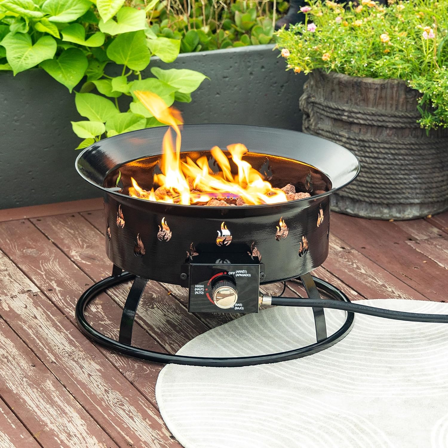 Propane Fire Pit, Gas Fire Pit, Portable Fire Pit Outdoor, Firebowl 19 Inch Diameter for Outside Patio Camping, 58,000 BTU with Lid and Carry Bag, Black