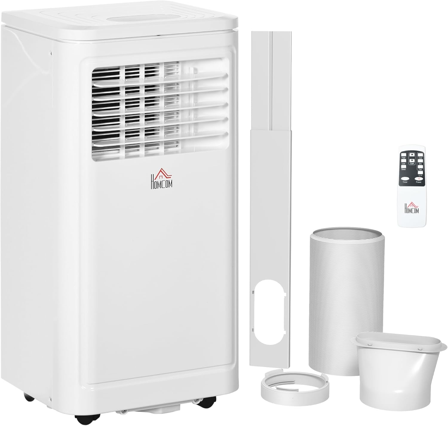 HOMCOM 8000 BTU Portable Air Conditioner, for Rooms Up to 344 Sq. Ft., 3-in-1 Portable AC Unit with Dehumidifier, Cooling Fan, Sleep, 24H Timer On/off, Remote, Window Installation Kits, White