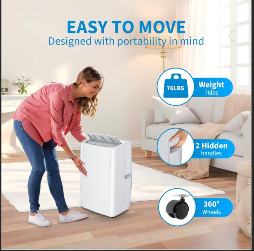 Portable Air Conditioners, 12000 BTU Portable AC, Cools up to 550 Sq. Ft 3-in-1 Mobile AC for Room with Dehumidifier Fan Sleep Mode, 24H Timer, Remote Control, and Window Installation Kit Included