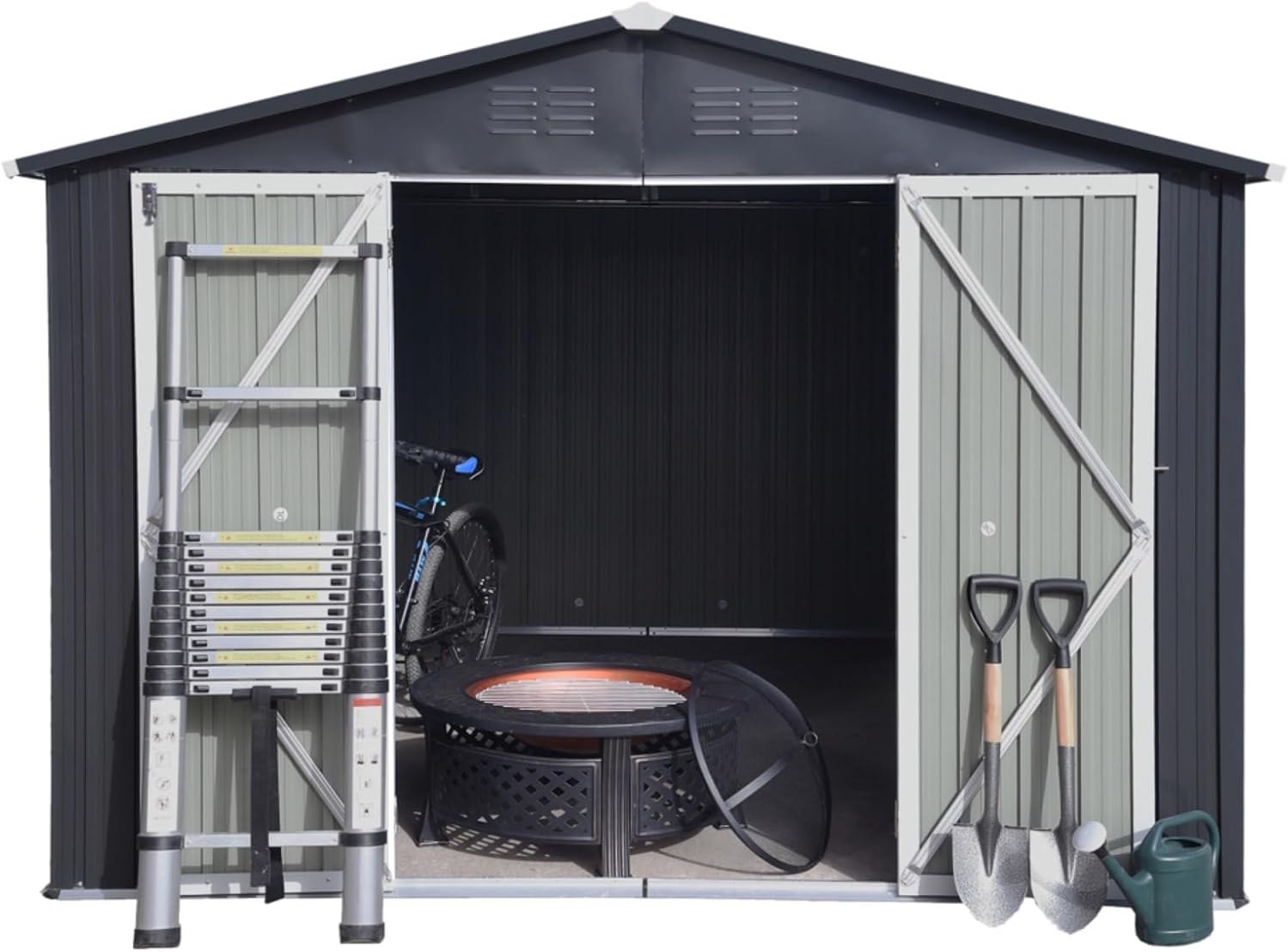 8×10FT Outdoor Metal Storage Sheds for Garden & Backyard, Patio, Lawn, Multi-Functional Garden Shed with Lockable Doors and Vents, Tool House, Dark Gray (Dark Grey)