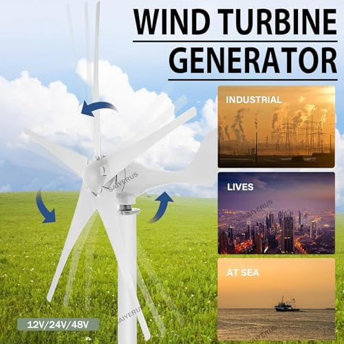 Wind Turbine Home Use Horizontal Generator Kits Blades with Controller12000W Wind Turbine Generator, Windmill Generator 12V/24V/48V Wind Turbine 5 Blade Wind with Controller, 3 Phase AC Gen