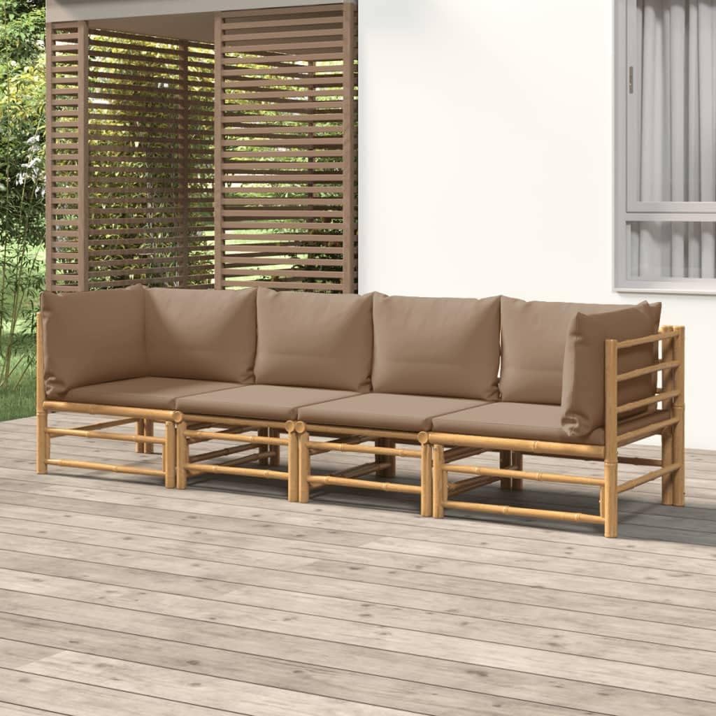 4 Piece Patio Lounge Set with Taupe Cushions Bamboo,Elegant Bamboo Patio Lounge Set for Outdoor Comfort and Style Patio Furniture Sets, Outdoor Furniture Sets
