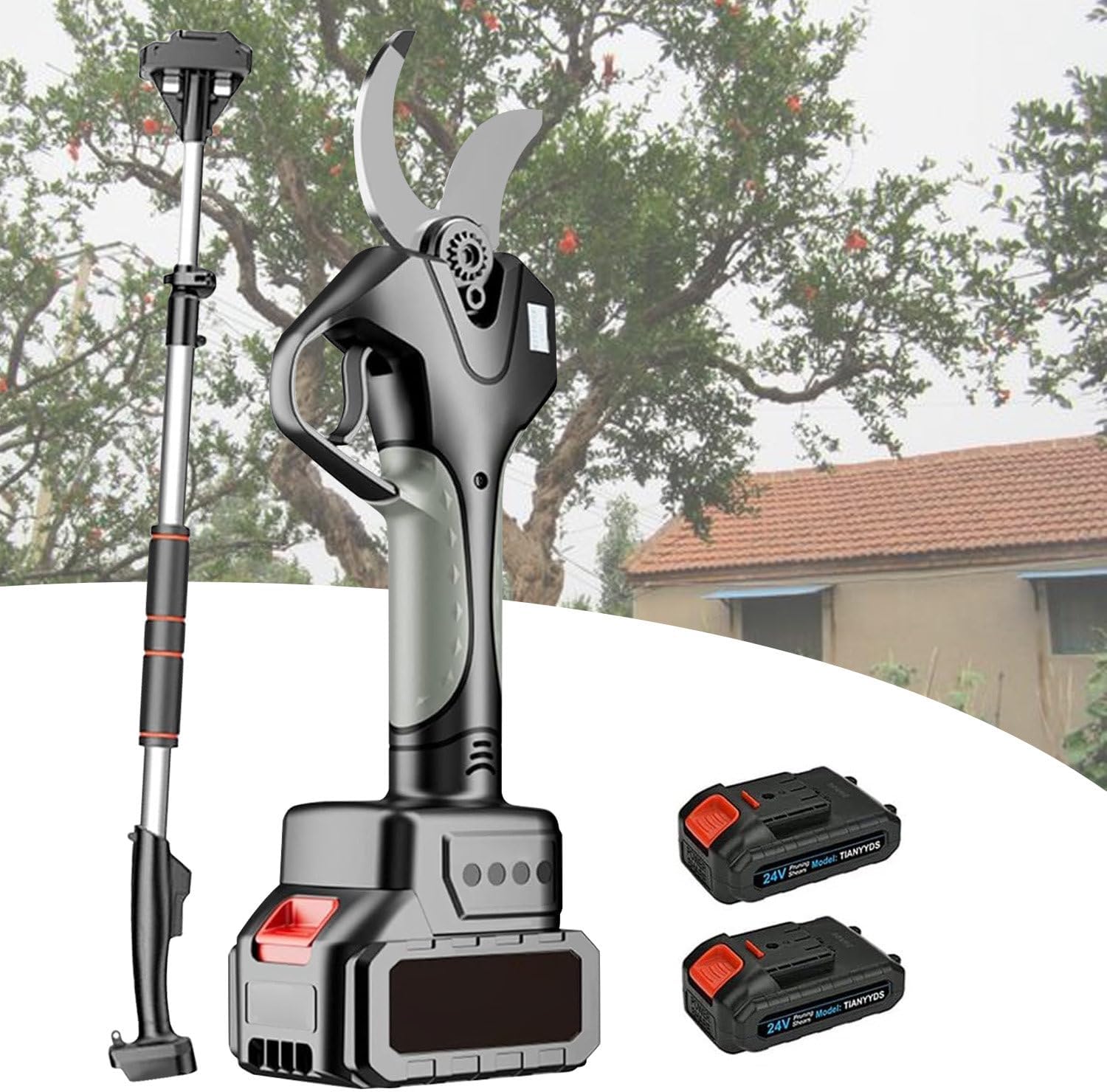 Electric Pruning Shears, Cordless Power Pruner, with 2×4.5Ah Battery/LCD Display, 50mm Cutting Diameter, 2.1M Long Reach Secateurs for Gardening