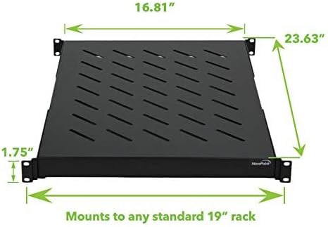 Navepoint 1U 19-Inch Fixed 4-Post Rack Mount Server Shelf with Adjustable Depth from 18-34 Inch Black