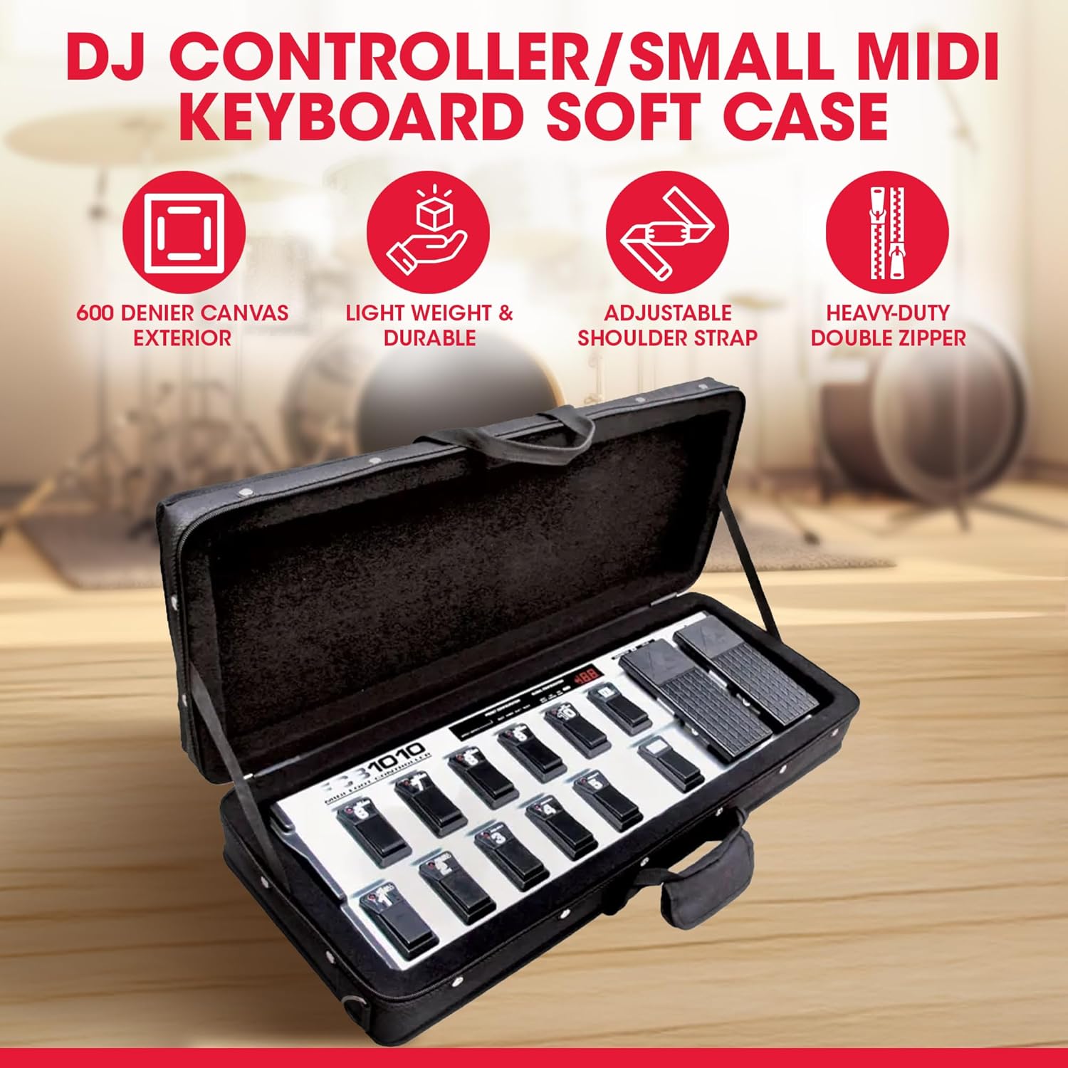 SKB 27”x 9” Foot Controller Soft Case Padded Bag, Rigid Foam Frame, Shoulder Strap and Double Zippers for DJ Controllers & Small MIDI Keyboards, Black