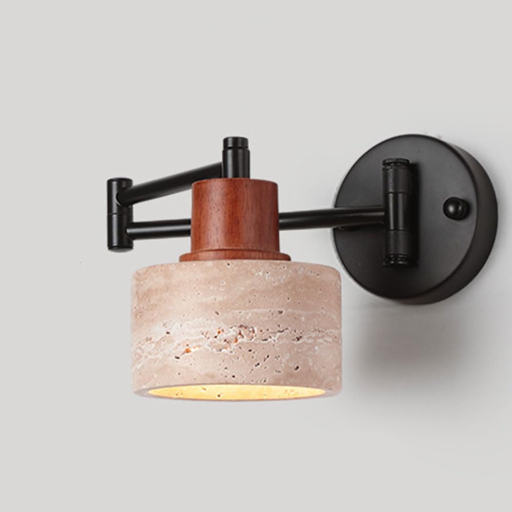 Nordic Swing Arm Wall Lamp - LED Wall Lighting Fixture with Glass Ball Lampshade | Stylish Stone Sconce for Hallway, Porch, Workshop, Kitchen, and Living Room | Set of 1