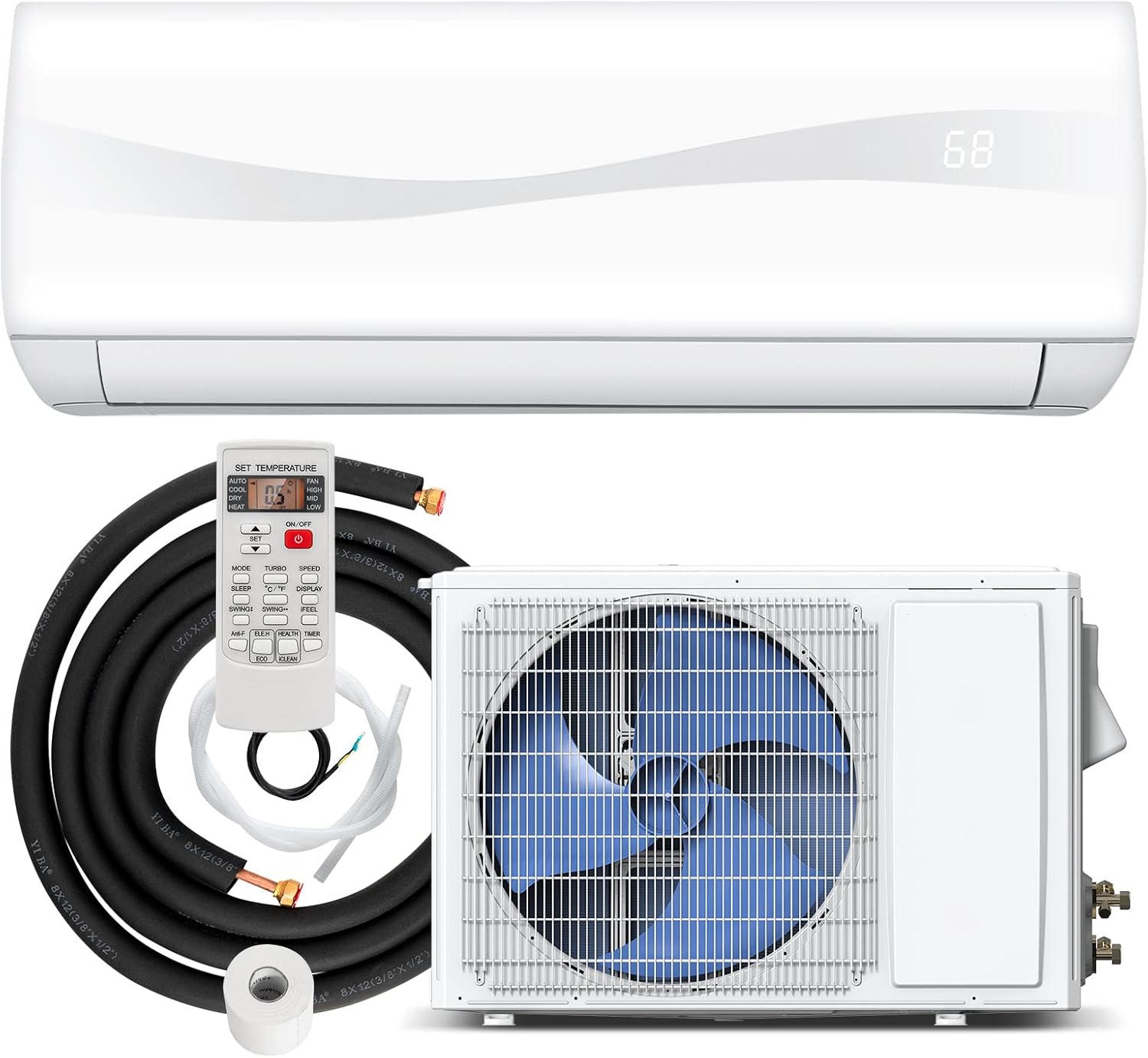 GLACER 12000BTU Mini AC Split-System, 17 SEER2 Ductless Air Conditioner w/Pre-Charged Condenser, White (12000BTU, 220V, 17 SEER2)