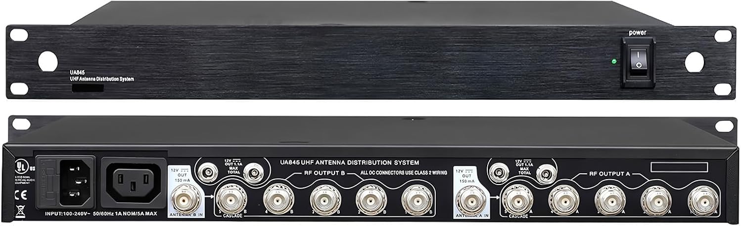 5 Way Active Wireless Antenna Distribution System for UHF Wireless Microphone System, 8 Outputs + 2 Cascade Ports,Antenna Amplifier for Antenna Paddle