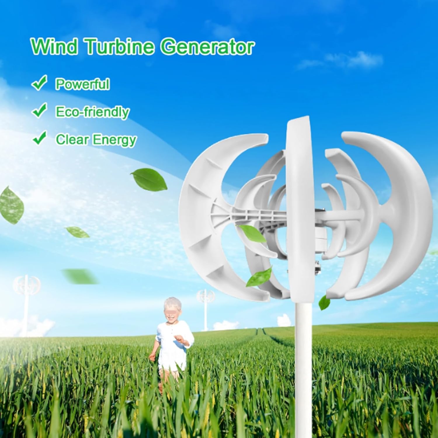 600W Wind Generator with Charger Controller 12V 24V 48V 5 Blades Lantern Wind Turbine Generator Kit Start Speed for Outdoor Street Lights(White)