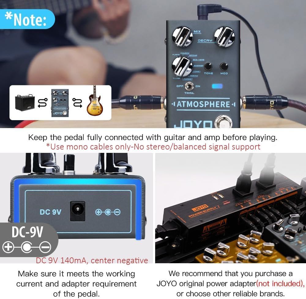 JOYO Reverb Pedal 9 Digital Reverb Types with Modulation and Trail Function for Electric Guitar Effect (Atmosphere R-14)