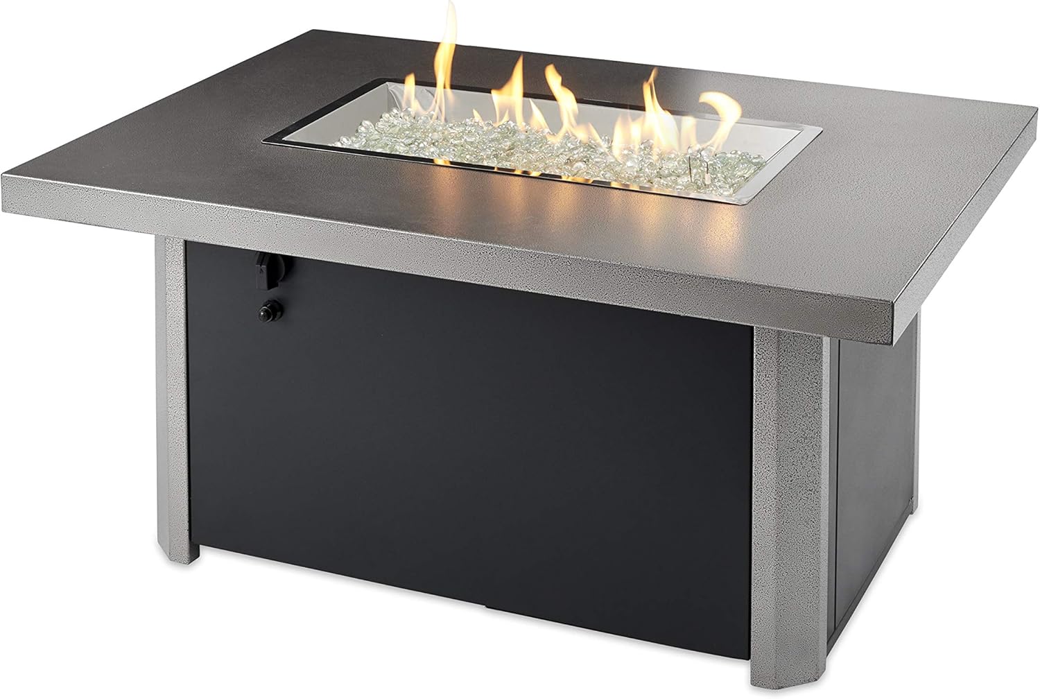 Outdoor GreatRoom Co Propane Fire Pit Table - Caden Gas Fire Pits for Outside Patio - 44 Inch Rectangular Galvanized Steel Firepit Fire Table with Clear Gems, 55,000 BTU